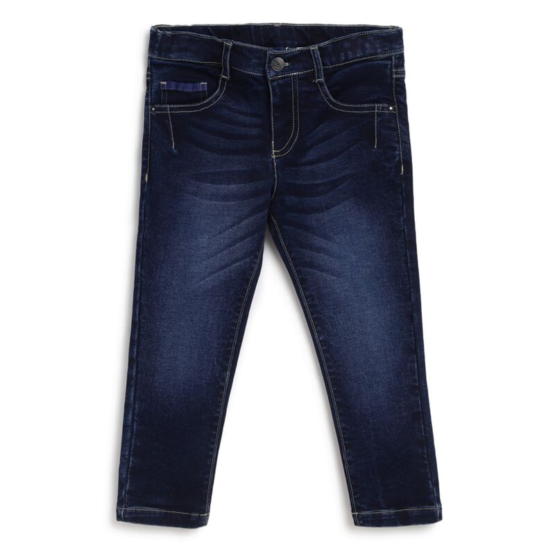 Boys Dark Blue Stretch Denim Long Trouser image number null